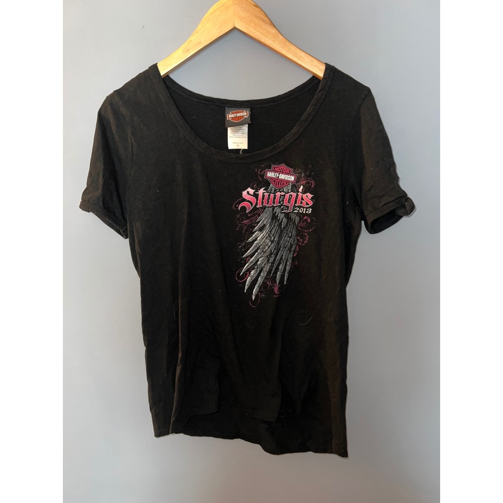 Harley-Davidson Sturgis 2013 Black Hills Rally Winged Rhinestone Tee XL Black